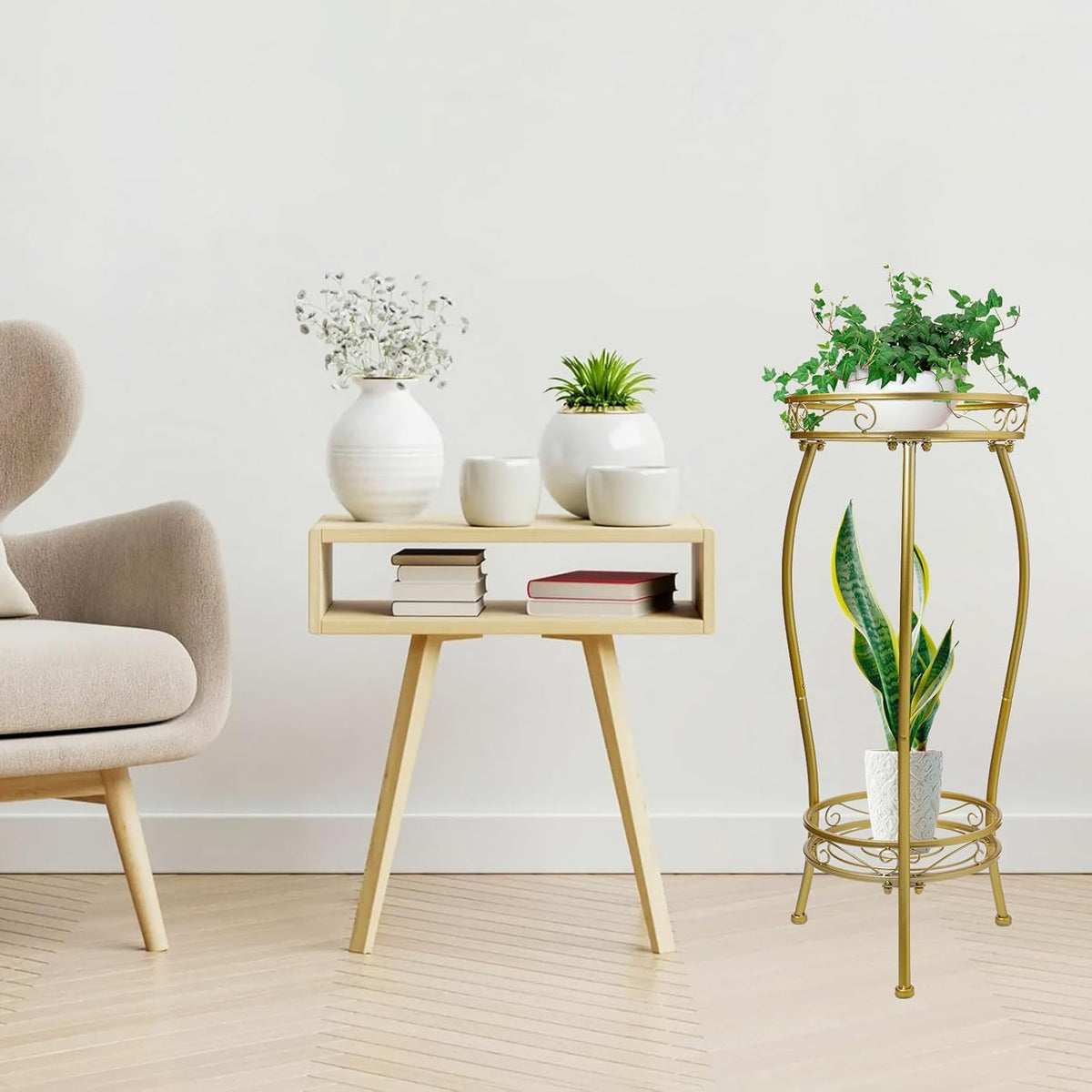 Kavlium side view highlights slim footprint for compact indoor corners.