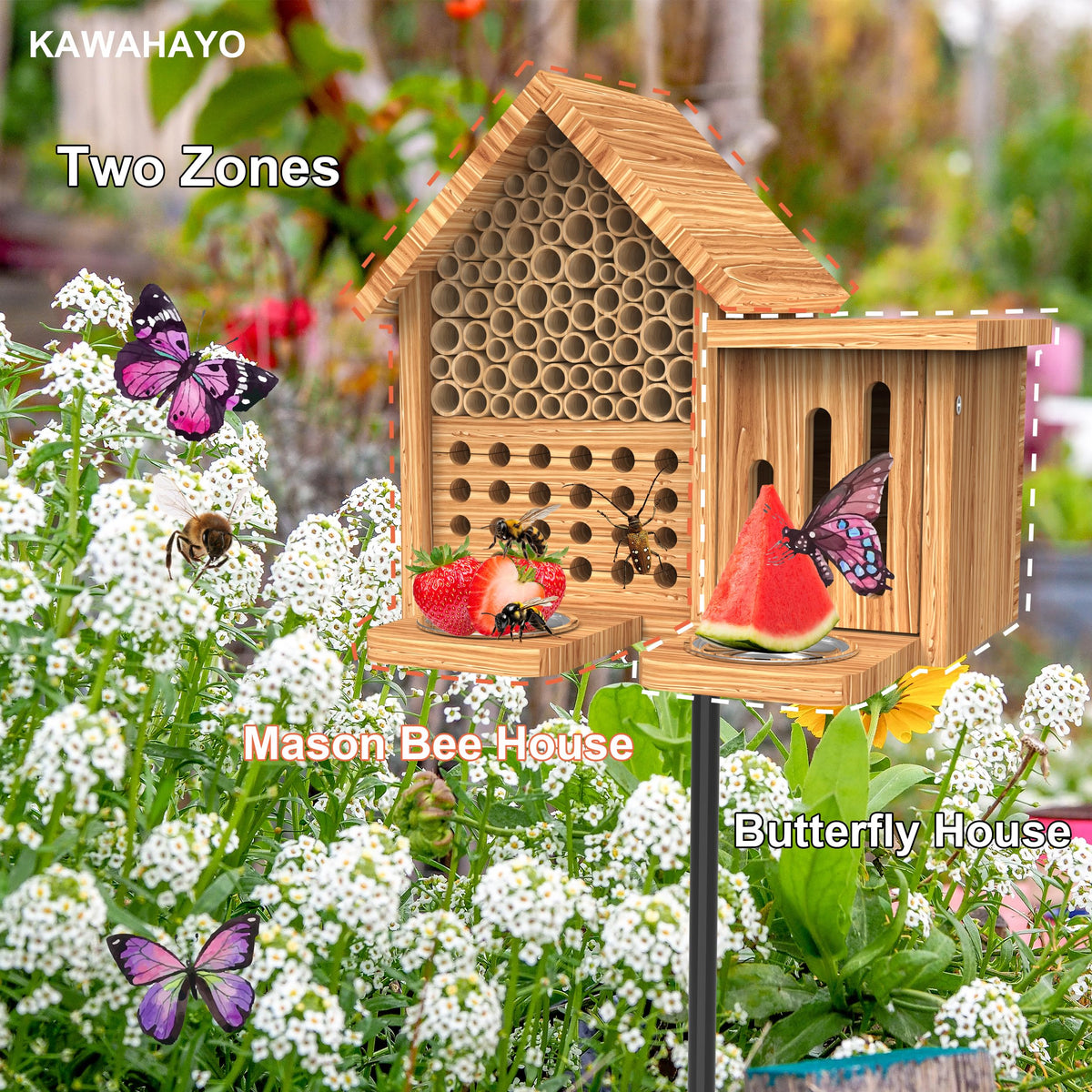 KAWAHAYO Mason Bee House ground stake enables flexible garden placement