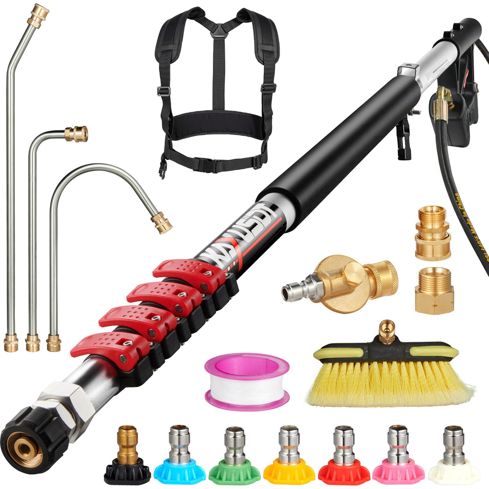 KAXUSDT 24ft telescoping wand extended for high-reach exterior cleaning.