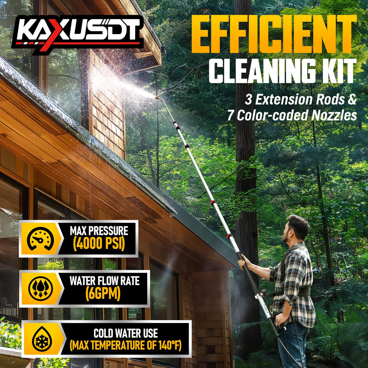 KAXUSDT padded grip and support belt reduce fatigue during long cleaning sessions.