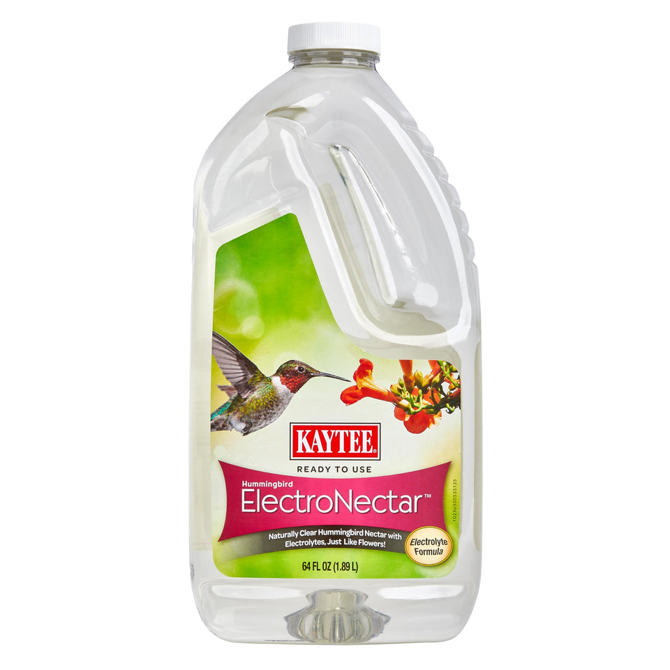 Kaytee Electronectar bottle front view showing ready-to-use nectar for hummingbirds.