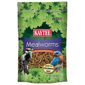 Kaytee mealworms wild bird food bag offering convenient protein for hard-to-attract species.