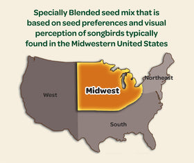 Chickadees sampling Kaytee Midwest Regional Seed Blend mix.