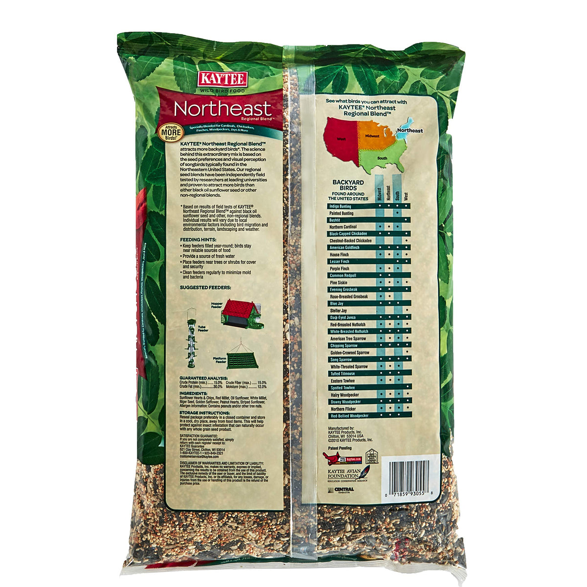 Kaytee regional bird seed in feeder attracts regional songbirds for lively backyard visits.