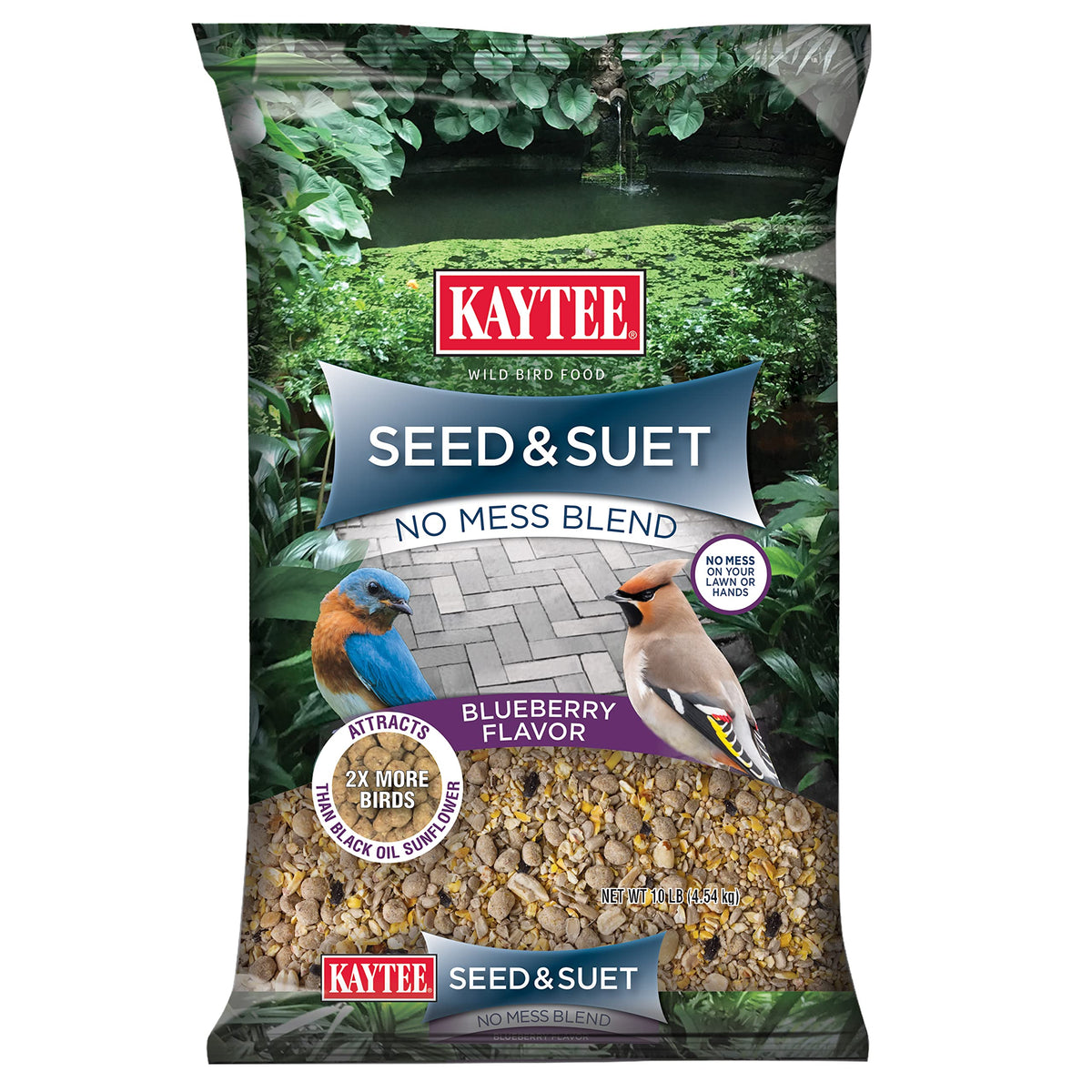 Kaytee Seed and Suet No Mess Blend Blueberry Bag demonstrates clean feeding
