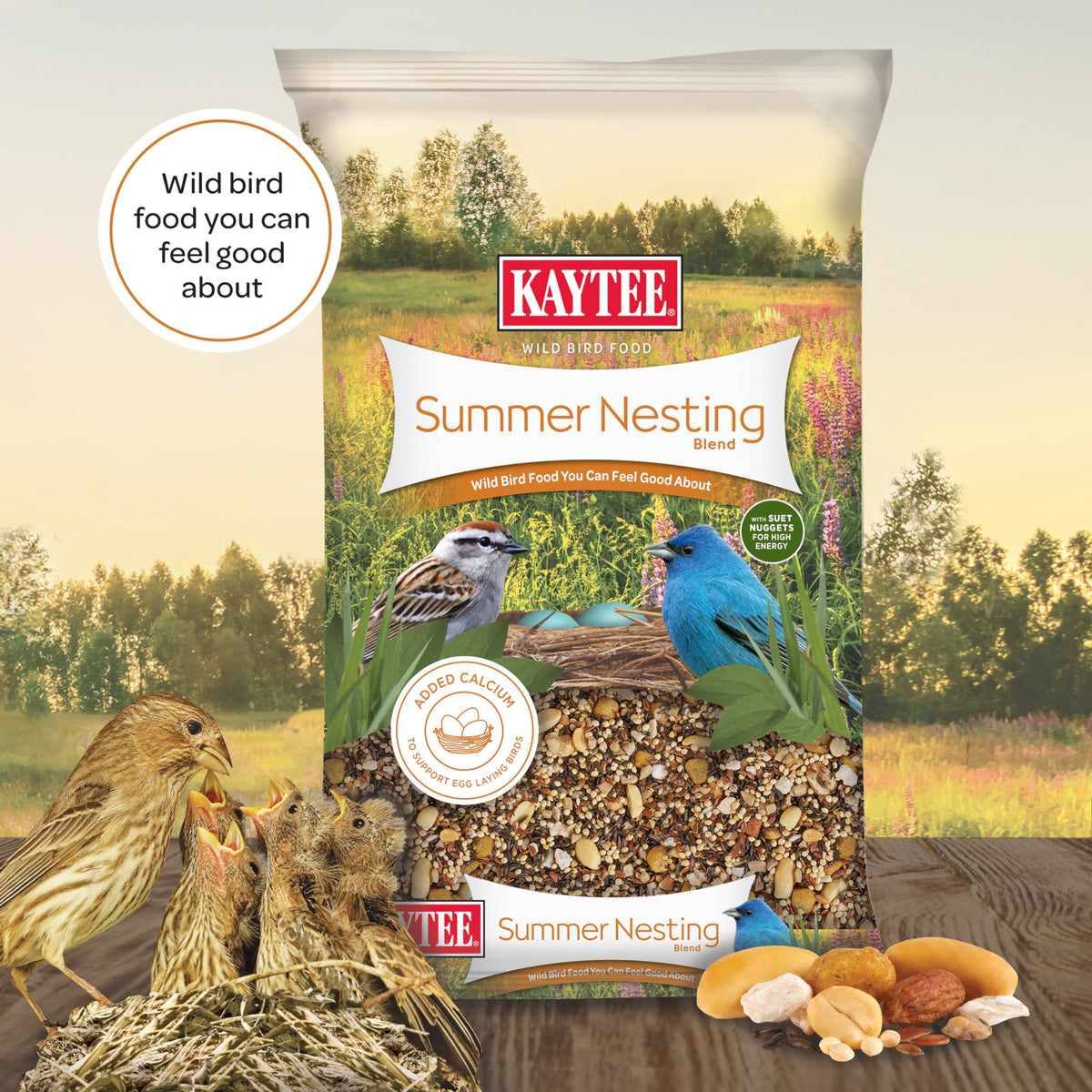 Backyard birds visiting Kaytee mix during nesting season