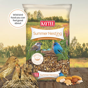Backyard birds visiting Kaytee mix during nesting season