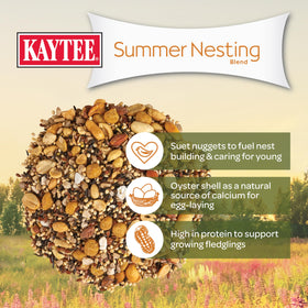 Fat-rich suet nuggets in Kaytee blend fueling growing nestlings