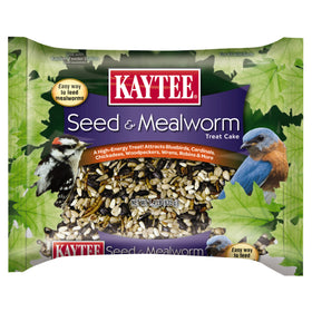 Kaytee wild bird seed-mealworm cake in feeder attracts bluebirds with high-energy nourishment