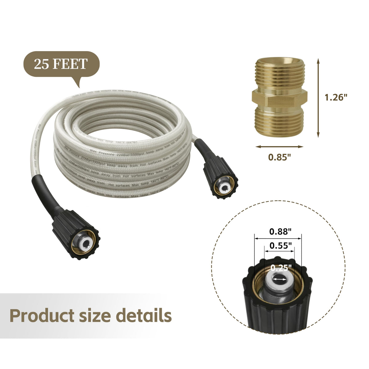 KazFFD 25ft braided hose offers long reach for outdoor cleaning.