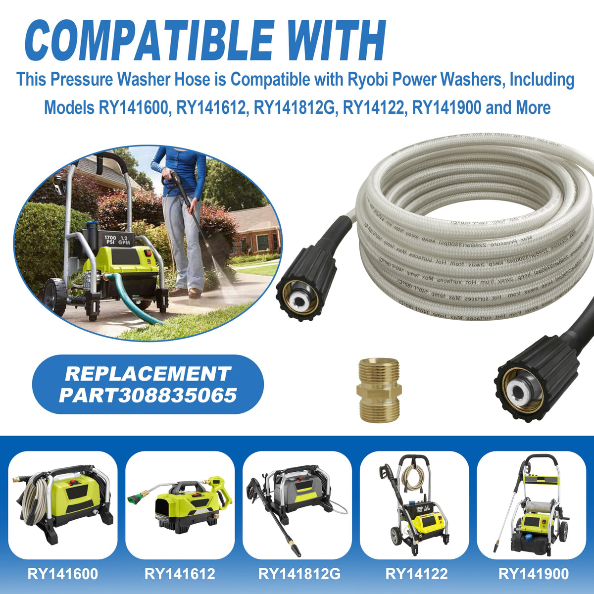 KazFFD Ryobi-compatible hose connects securely to Ryobi models.