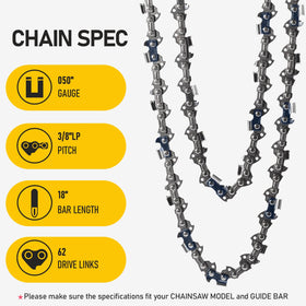 KAZPRO low-kickback chrome semi-chisel chain for safer operation.