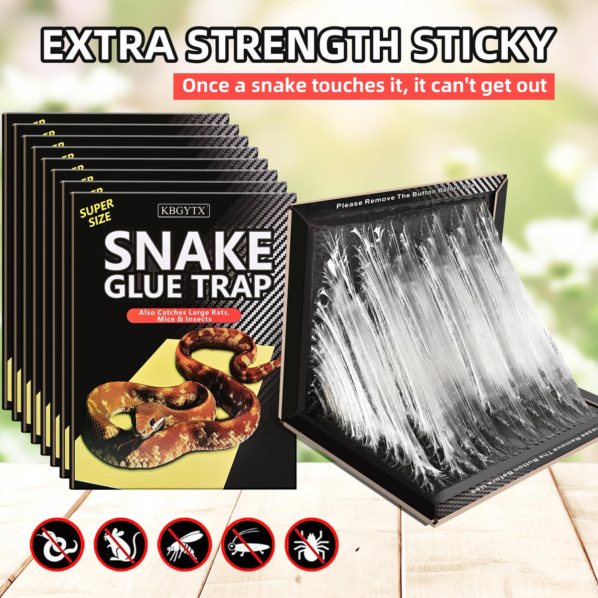 KBGYTX snake glue trap at entry points helps prevent indoor access