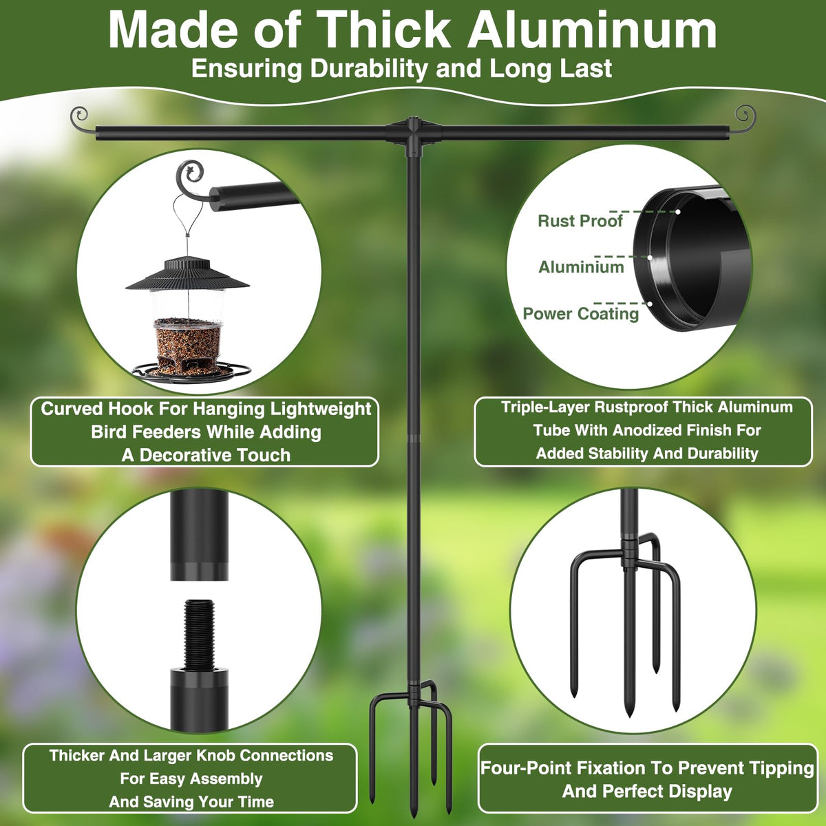 KBLOONG 4-prong base details highlight reinforced stability in wind and rain.