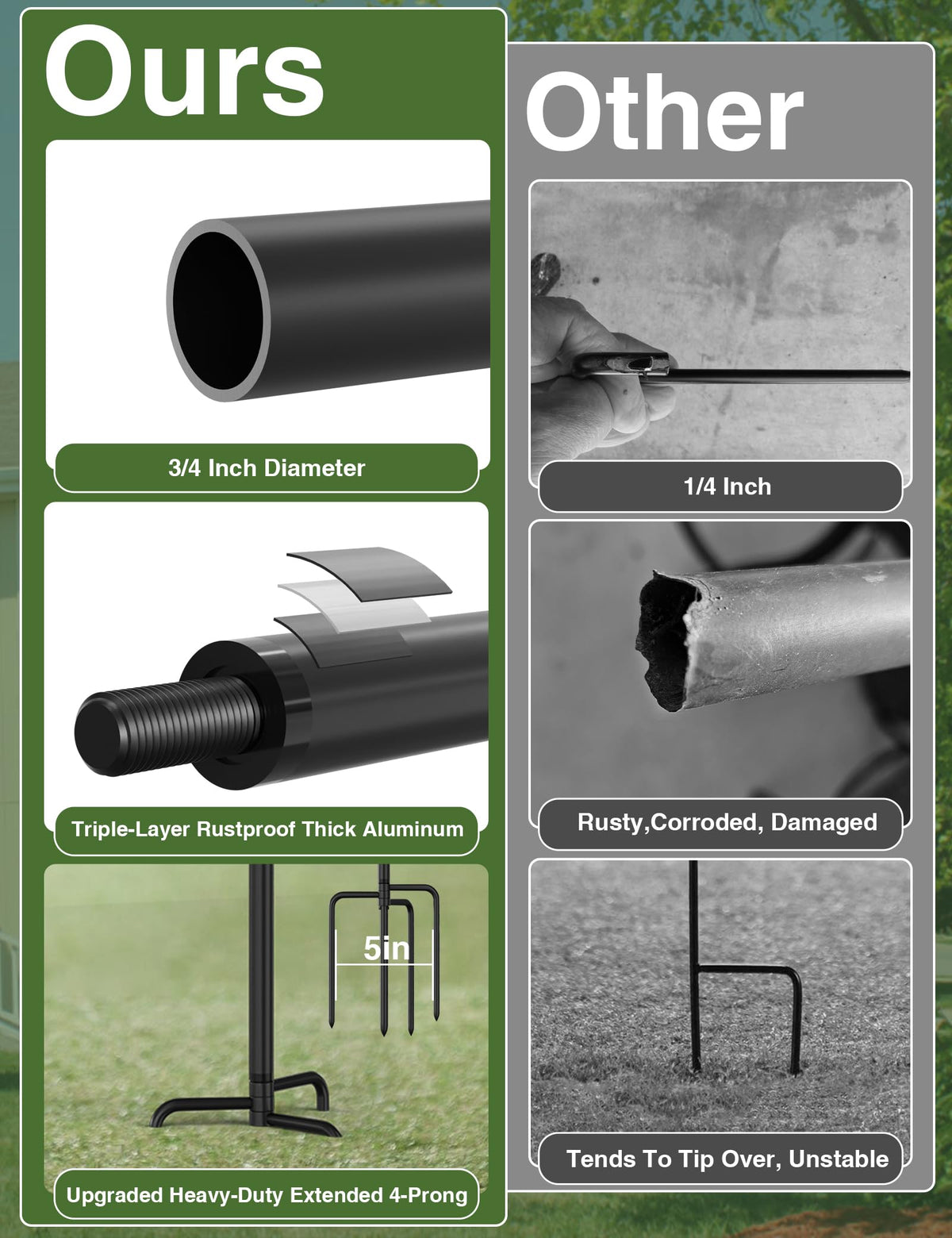 KBLOONG adjustable shepherd-hook design allows flexible spacing for flags.