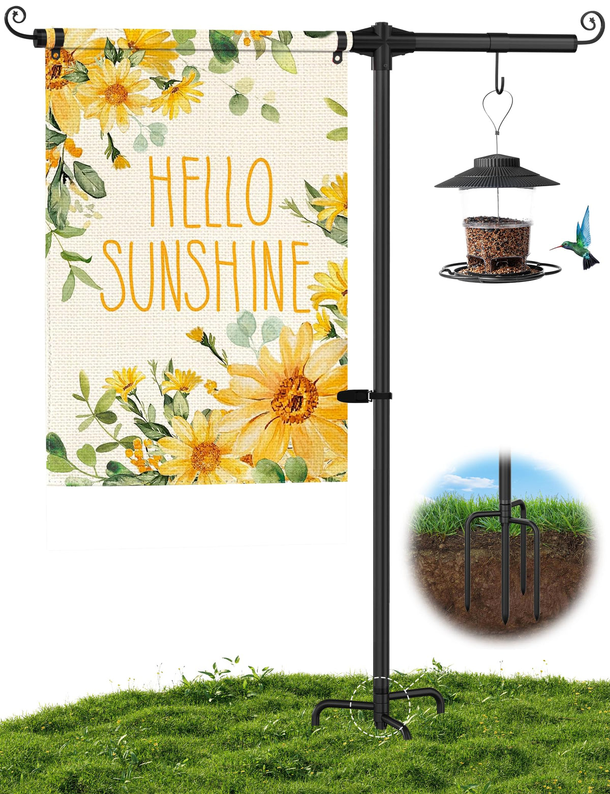 KBLOONG garden flag stand 51-inch; sturdy base for outdoor displays.