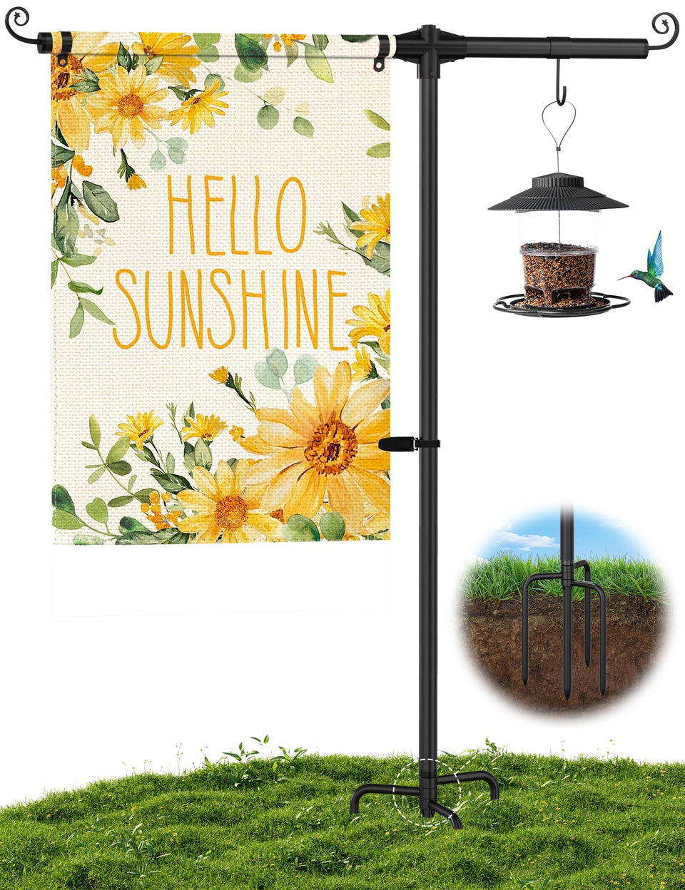KBLOONG garden flag stand 51-inch; sturdy base for outdoor displays.