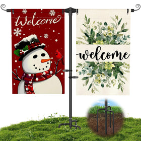 KBLOONG garden flag stand overview demonstrates sturdy yard display for all seasons.