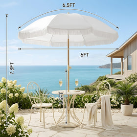 Kbrellaoutlets Patio Fringe Umbrella fabric closeup shows durable polyester