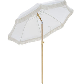 Kbrellaoutlets Patio Fringe Umbrella front view with stylish shade and UPF 50+ protection