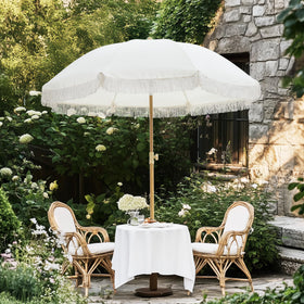 Kbrellaoutlets Patio Fringe Umbrella ideal for garden, courtyard or beach setups.