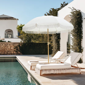 Kbrellaoutlets Patio Fringe Umbrella rust-resistant frame supports long outdoor use.