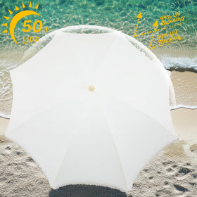Kbrellaoutlets Patio Fringe Umbrella offers UPF 50+ protection for sunny days.