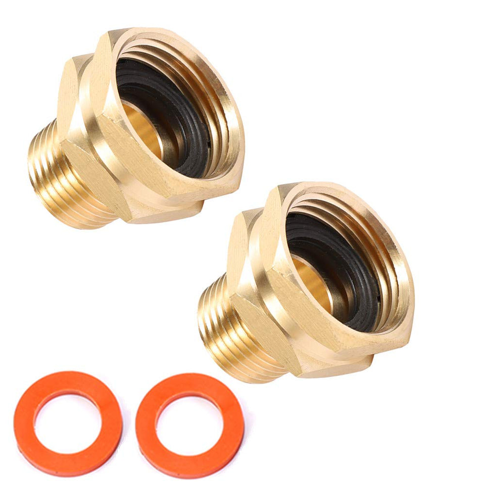 Kbrotech brass garden hose adapter close-up showing secure 3/4 GHT to 1/2 NPT connection for leak-free use