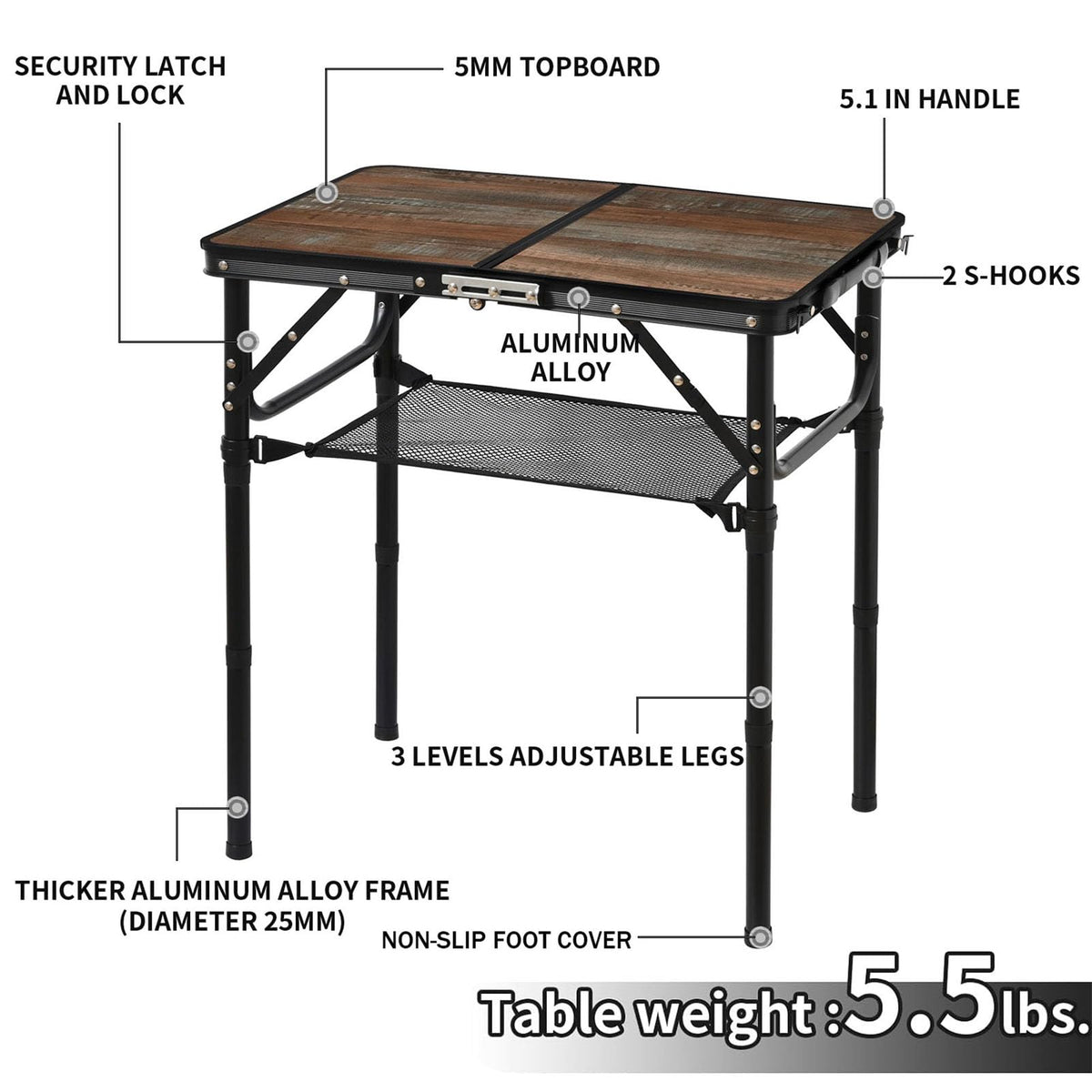 Kcmploro folding table with built-in carry handle for effortless movement