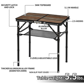 Kcmploro folding table with built-in carry handle for effortless movement
