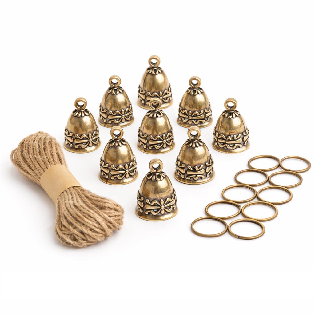 kcrygogo brass bells 10pc set for rustic crafts and decorative wind chimes.