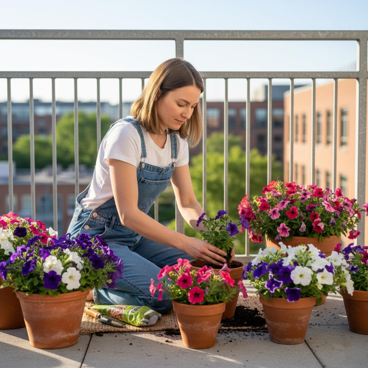 KCT GARD petunia seeds in hanging baskets offering cascading color.