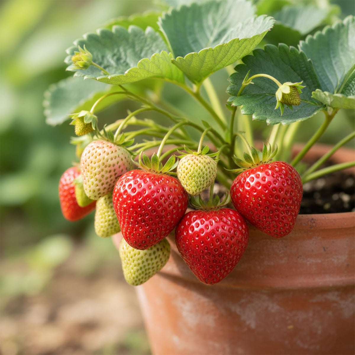 KCT GARDEN strawberry plants in container demonstrate versatile balcony gardening.