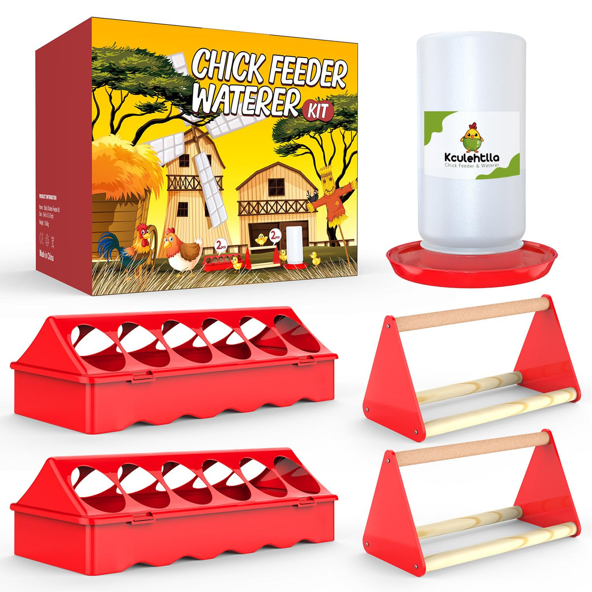 Kculehtlla chick feeder trough in coop promoting safe, orderly feeding