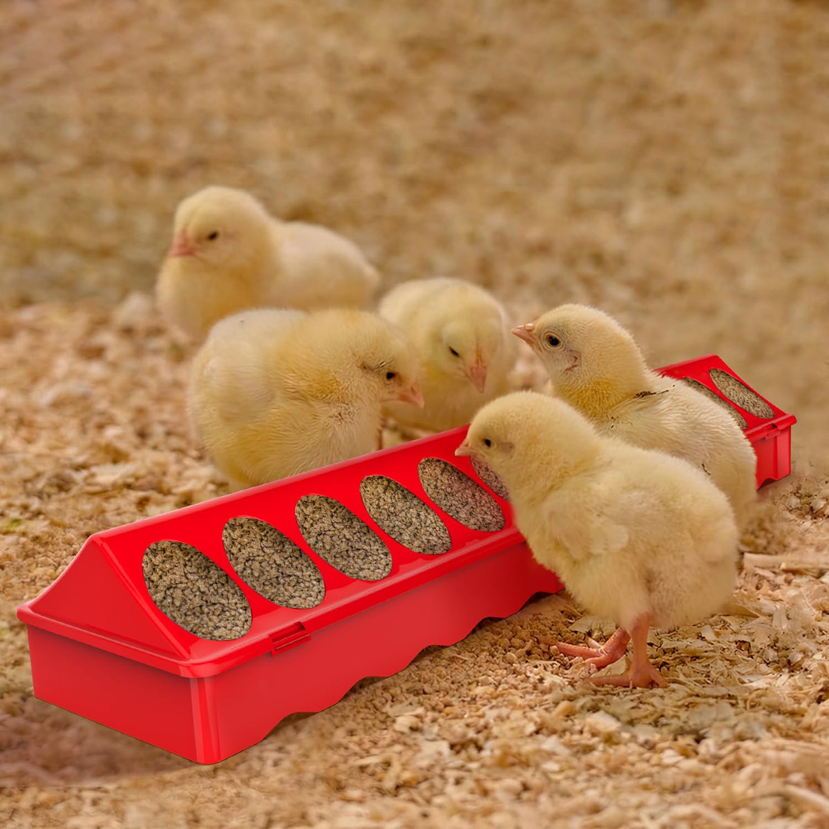 Kculehtlla coop-ready feeding setup supports tidy mealtimes for young birds.