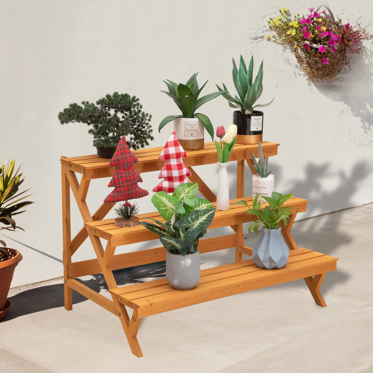 Kdgarden wide shelves accommodate several pots for an organized display.
