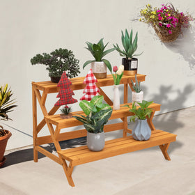 Kdgarden wide shelves accommodate several pots for an organized display.