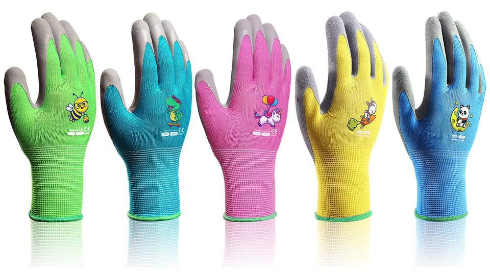 KDK 5 Pairs Kids Gardening Gloves pink, comfortable grip for small hands