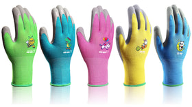 KDK kids gardening gloves pink pack with soft latex coating for a comfortable grip