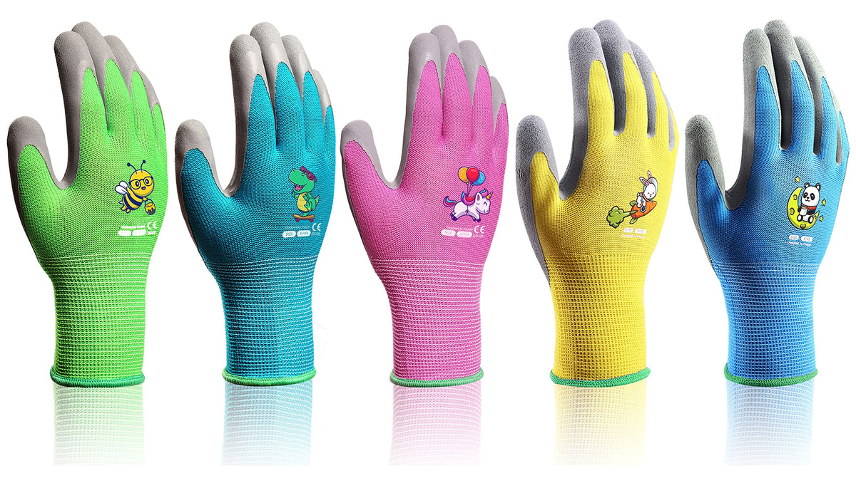 KDK kids gardening gloves pink pair for safe digging and soft grip