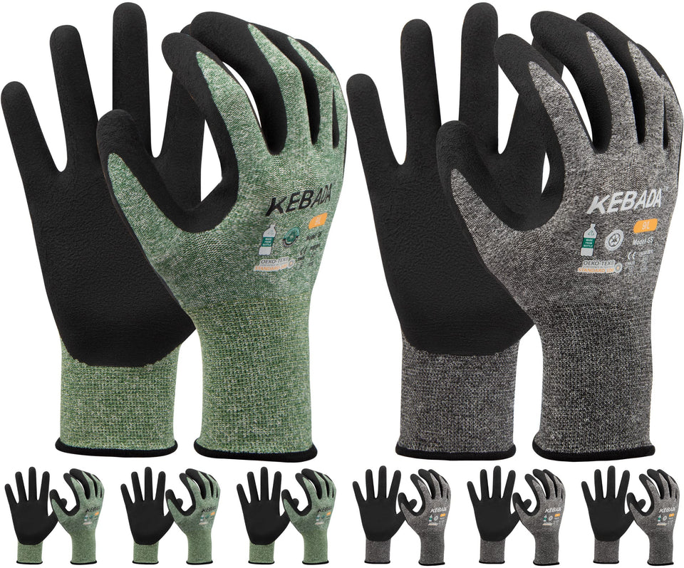 Kebada gardening gloves with latex-coated palm offering a durable grip for wet tasks