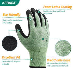 Kebada gloves with textured foam coating for secure tool grip