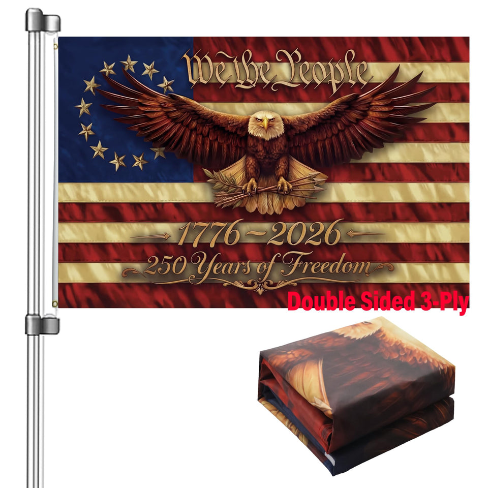 Keblo 250th Anniversary USA flag, double-sided design for identical emblems.