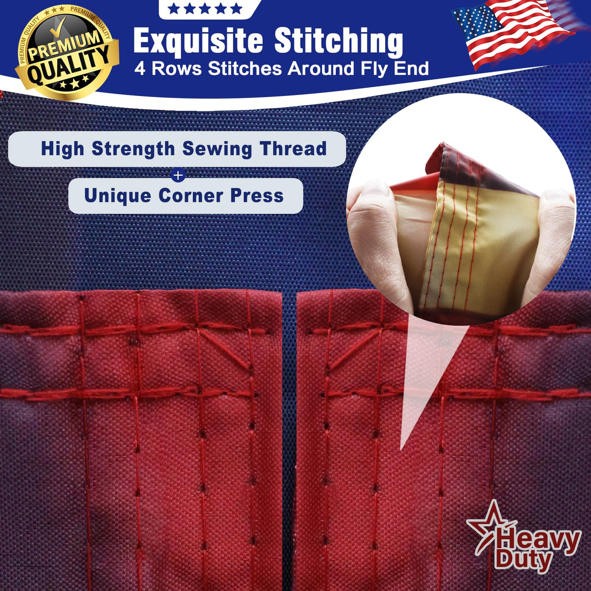 Keblo flag showing reinforced double stitching along the fly end.