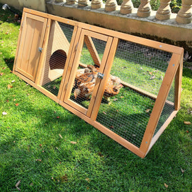 Kecreque rabbit hutch with outdoor coop assembly showcases sturdy construction and easy portability.