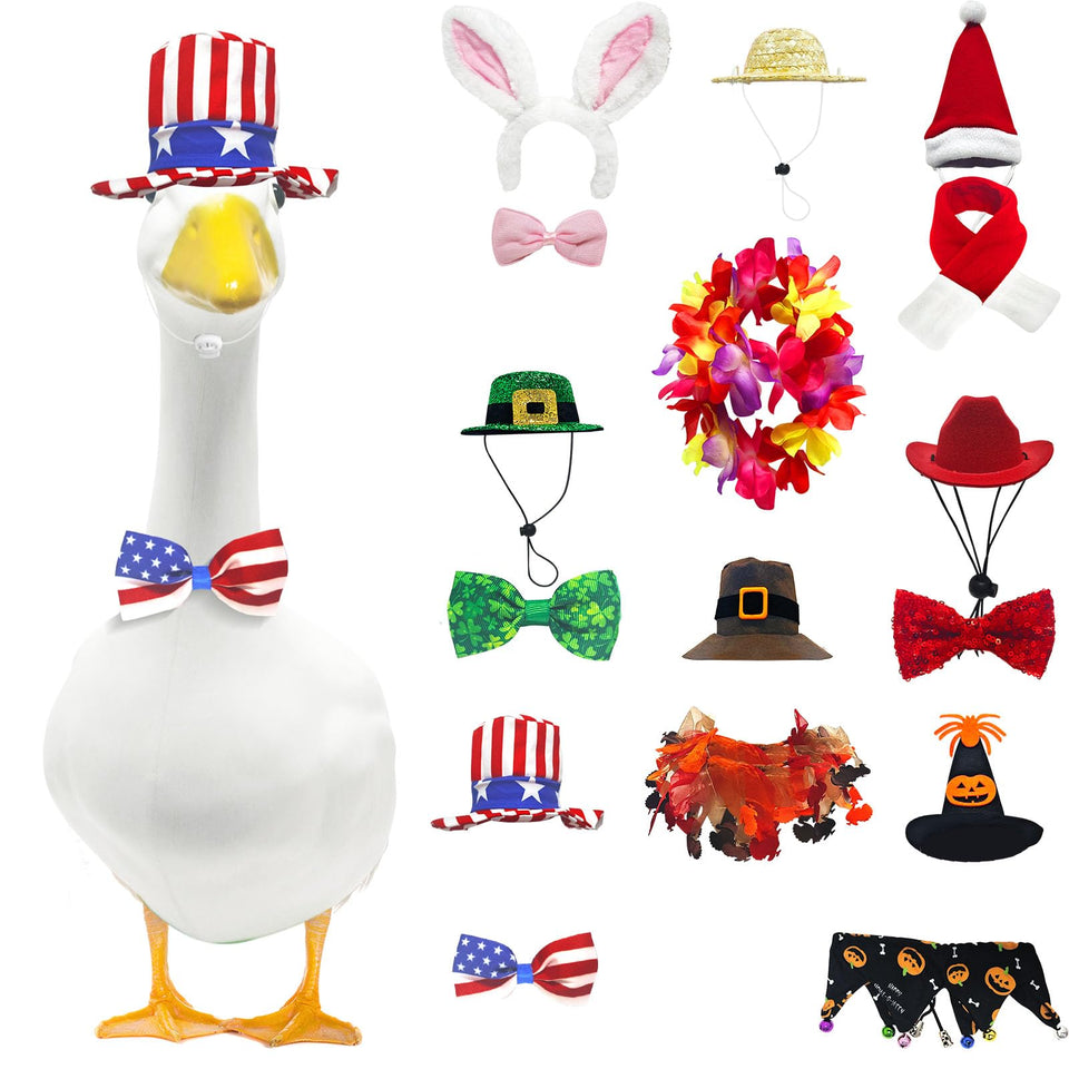 Kedaijin 8-set goose outfits on porch display, year-round yard decor potential