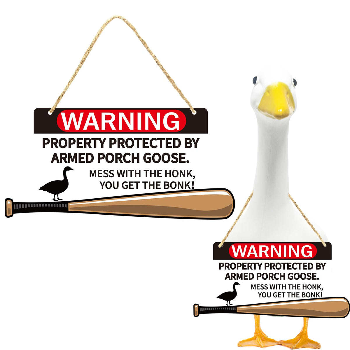 Kedaijin Porch Goose Sign with warning message, ideal for porches and yards