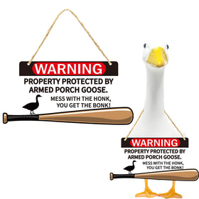 Kedaijin Porch Goose Sign with warning message, ideal for porches and yards