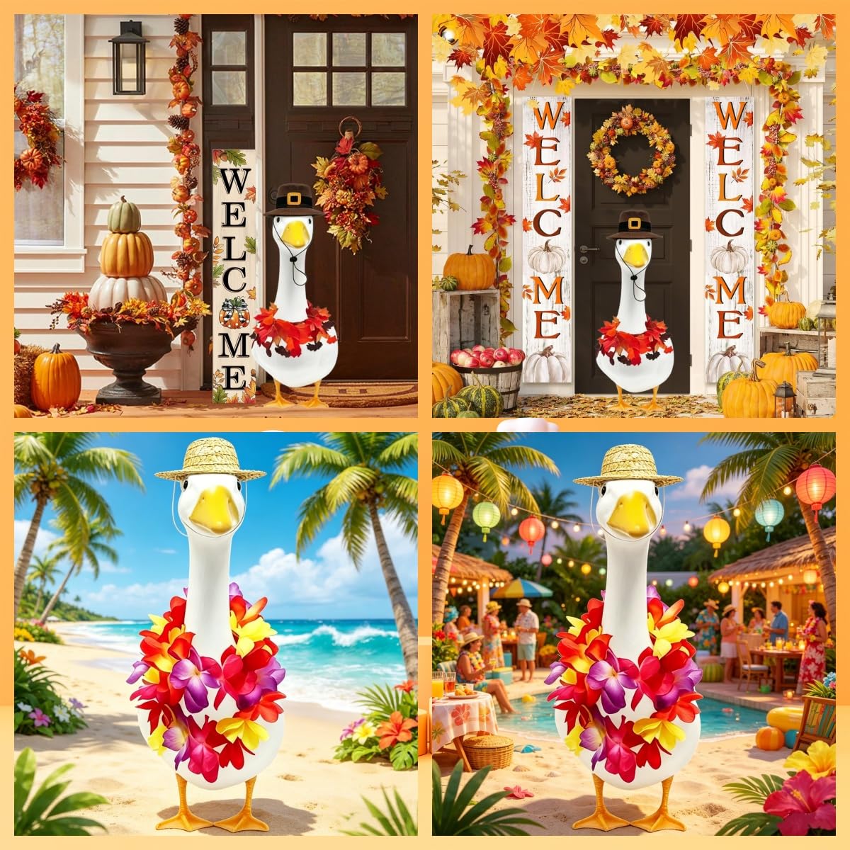 Kedaijin summer Hawaiian goose costume creates island vibes on porch