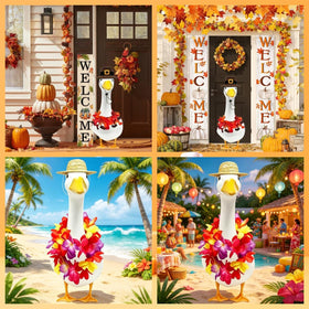 Kedaijin summer Hawaiian goose costume creates island vibes on porch
